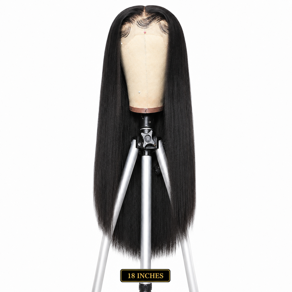 Visual guide for the 18-inch straight natural-black 13×4 HD lace front human hair wig