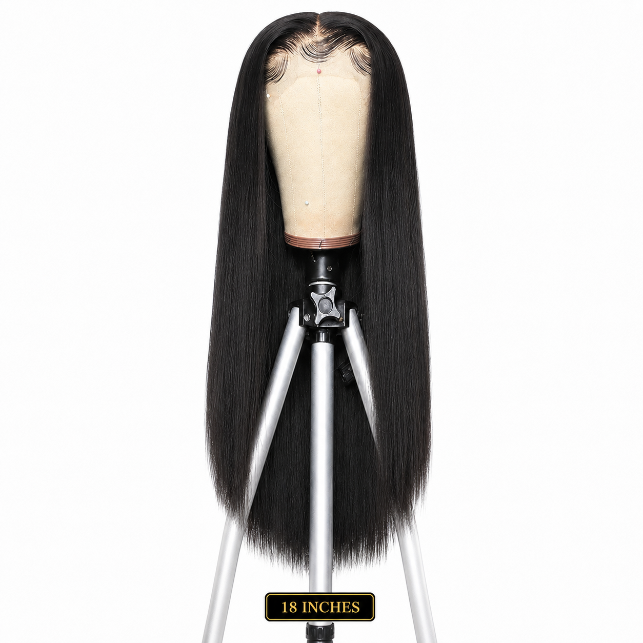 Visual guide for the 18-inch straight natural-black 13×4 HD lace front human hair wig