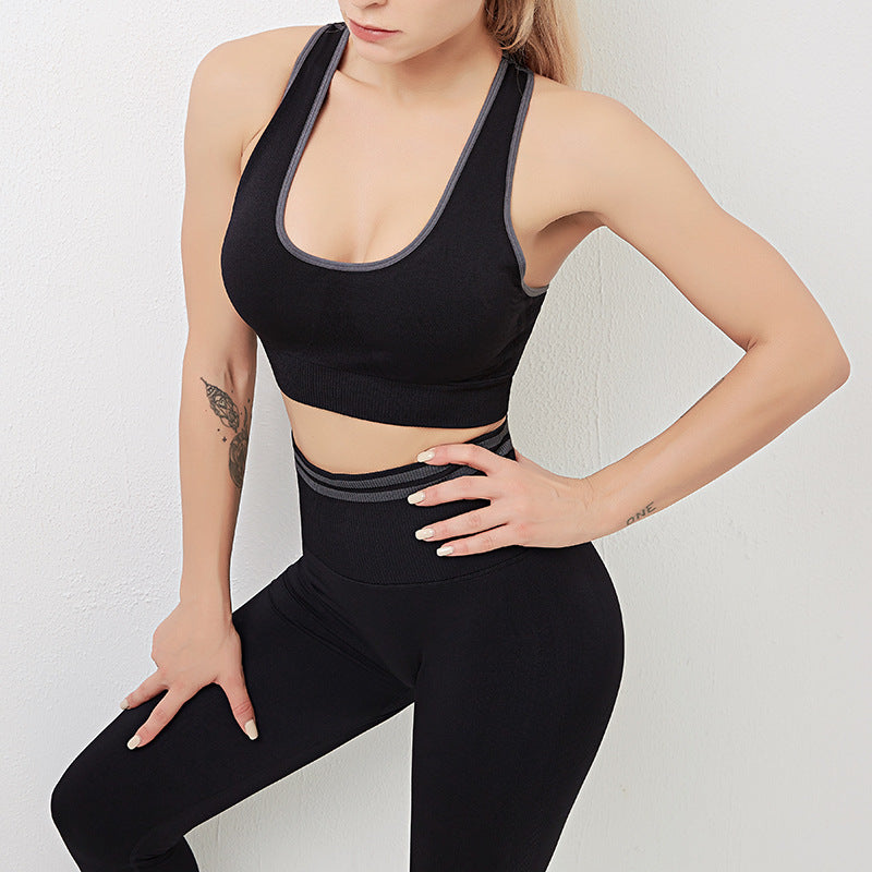 Women's seamless yoga set with supportive sports bra and high-waist ankle-length leggings for yoga, fitness, gym workouts, and activewear — YLR Essentials"