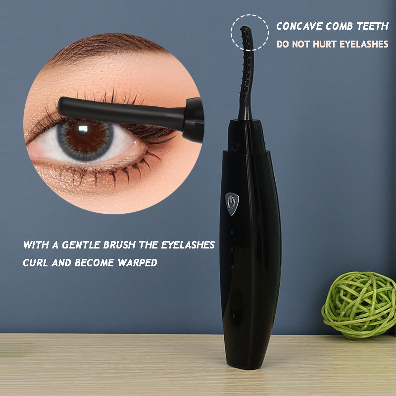 Heated eyelash curler with protective comb and control button