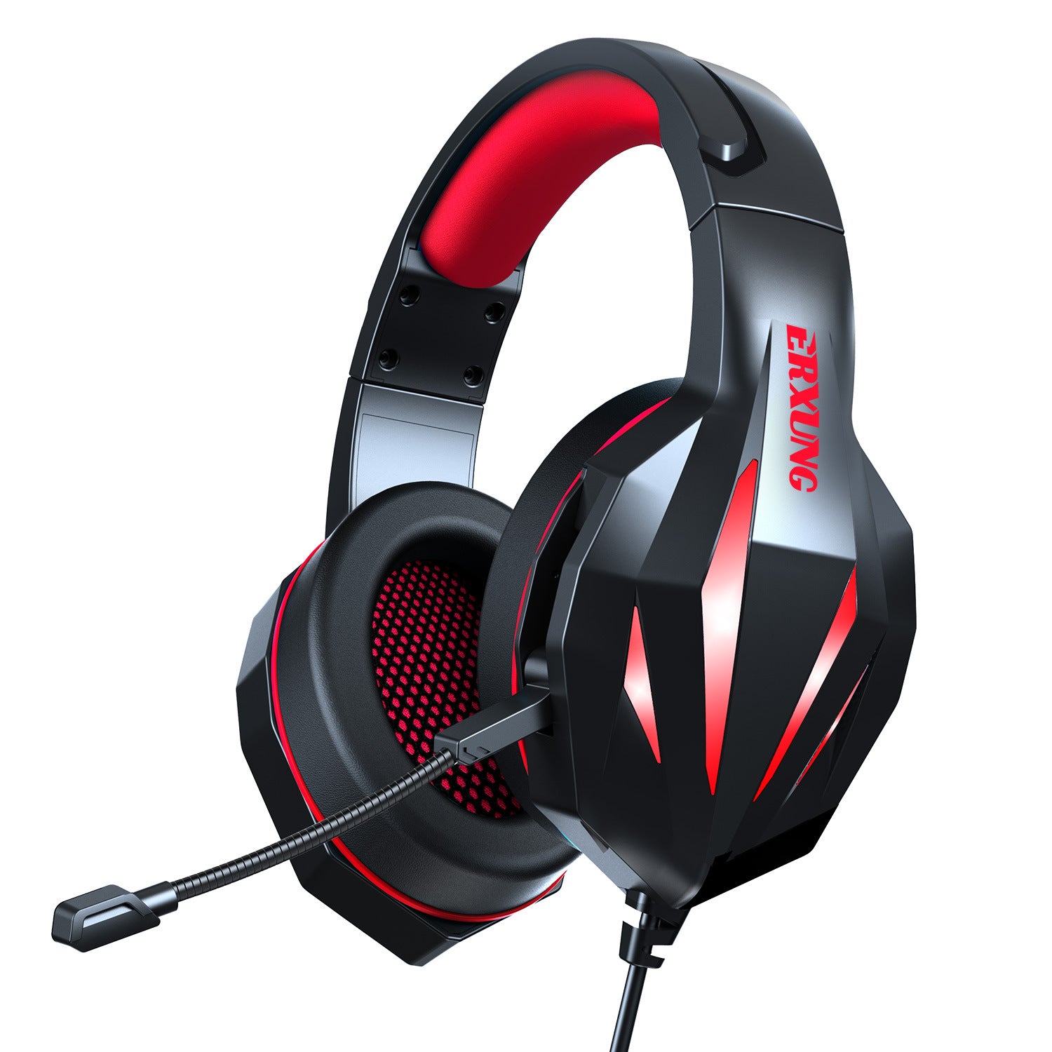 Wired gaming headset with 50mm stereo drivers, noise-canceling microphone, protein leather ear cushions, and braided 3.5mm cable — YLR Essentials