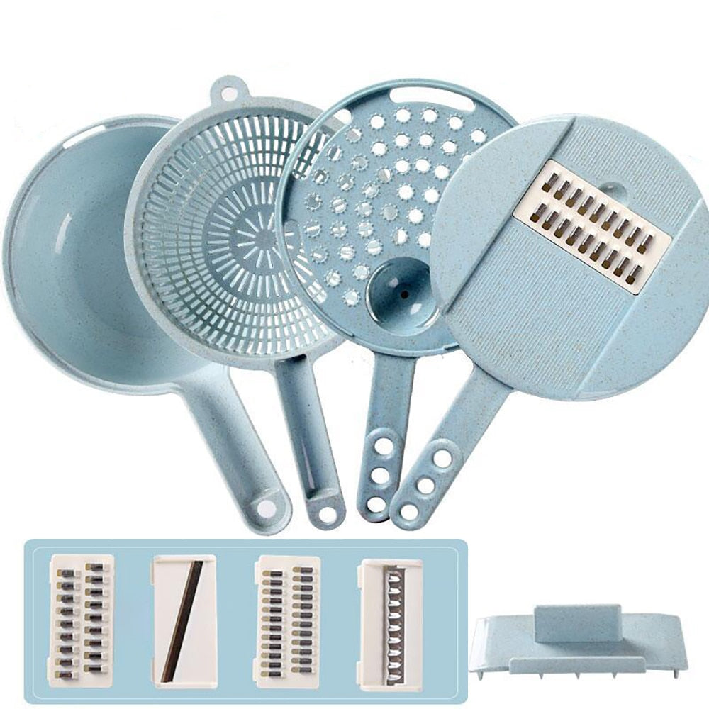 8-in-1 Mandoline Slicer – Vegetable Cutter, Grater & Peeler Set with Strainer