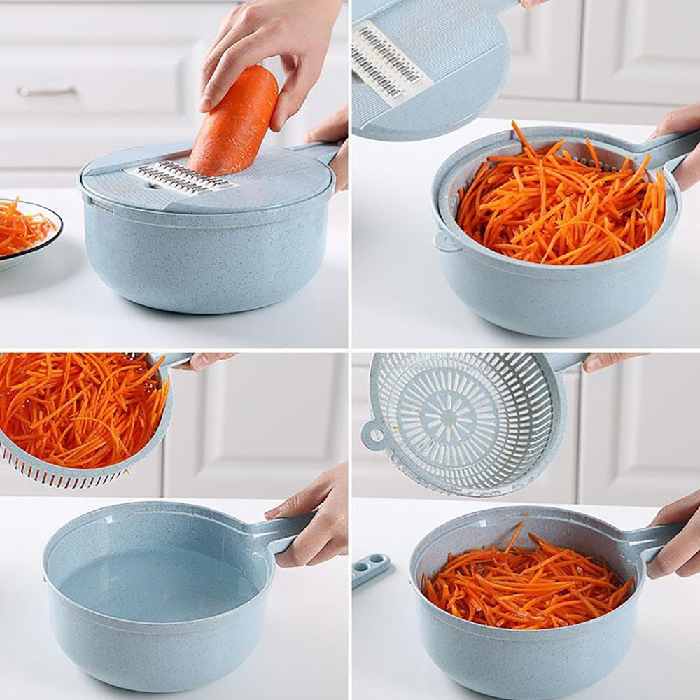 8-in-1 Mandoline Slicer – Vegetable Cutter, Grater & Peeler Set with Strainer