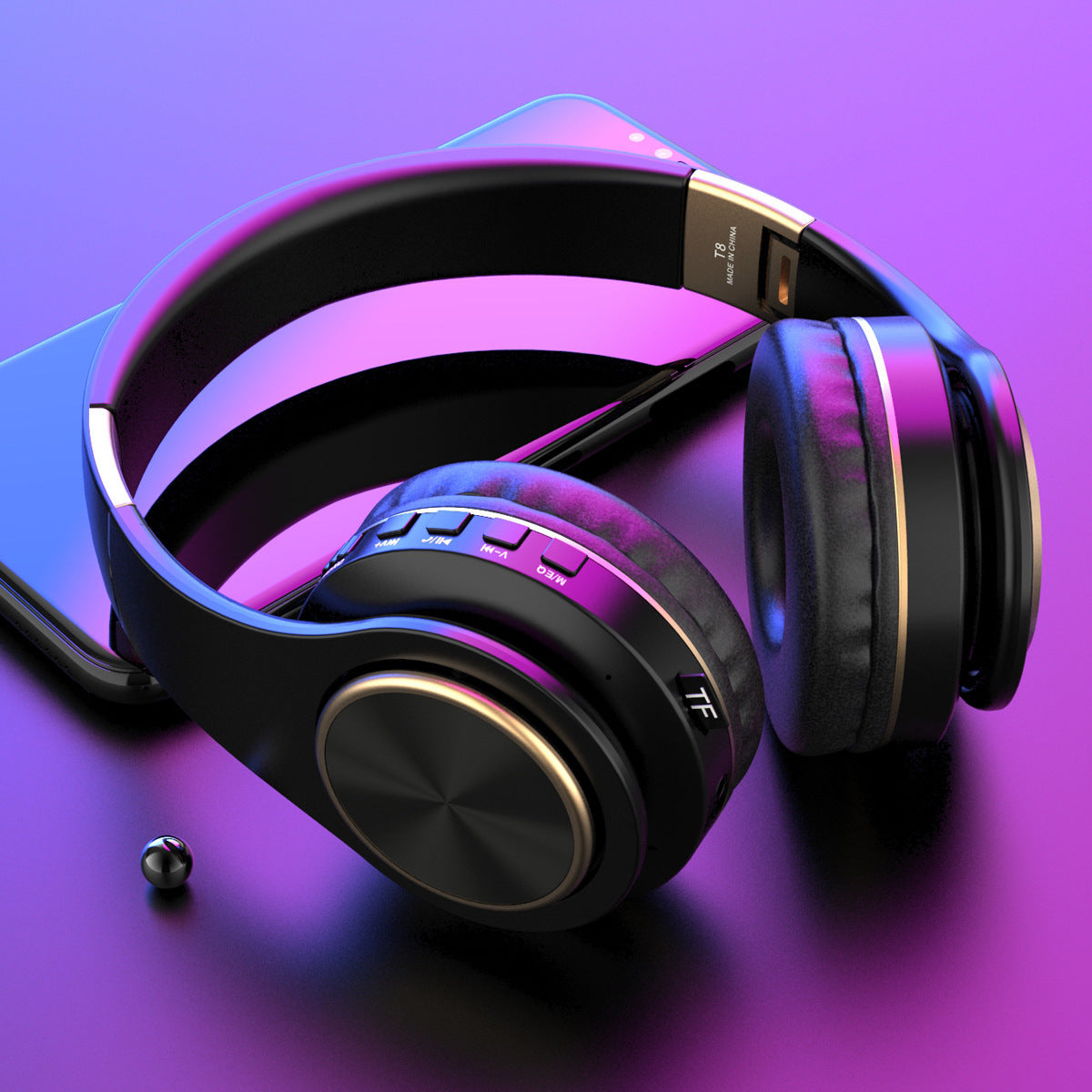 Wireless Bluetooth over-ear headphones with cushioned ear pads, built-in controls, and TF card support — YLR Essentials