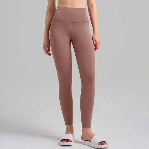 YLR Essentials - High-waist yoga pants, mauve pink, front view