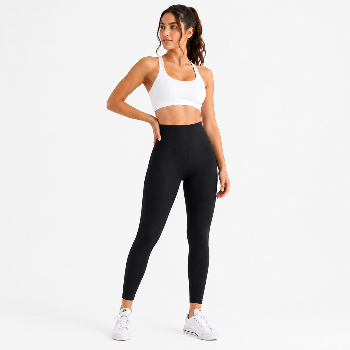 Women's high-waist butt-lifting yoga pants in black front view – YLR Essentials