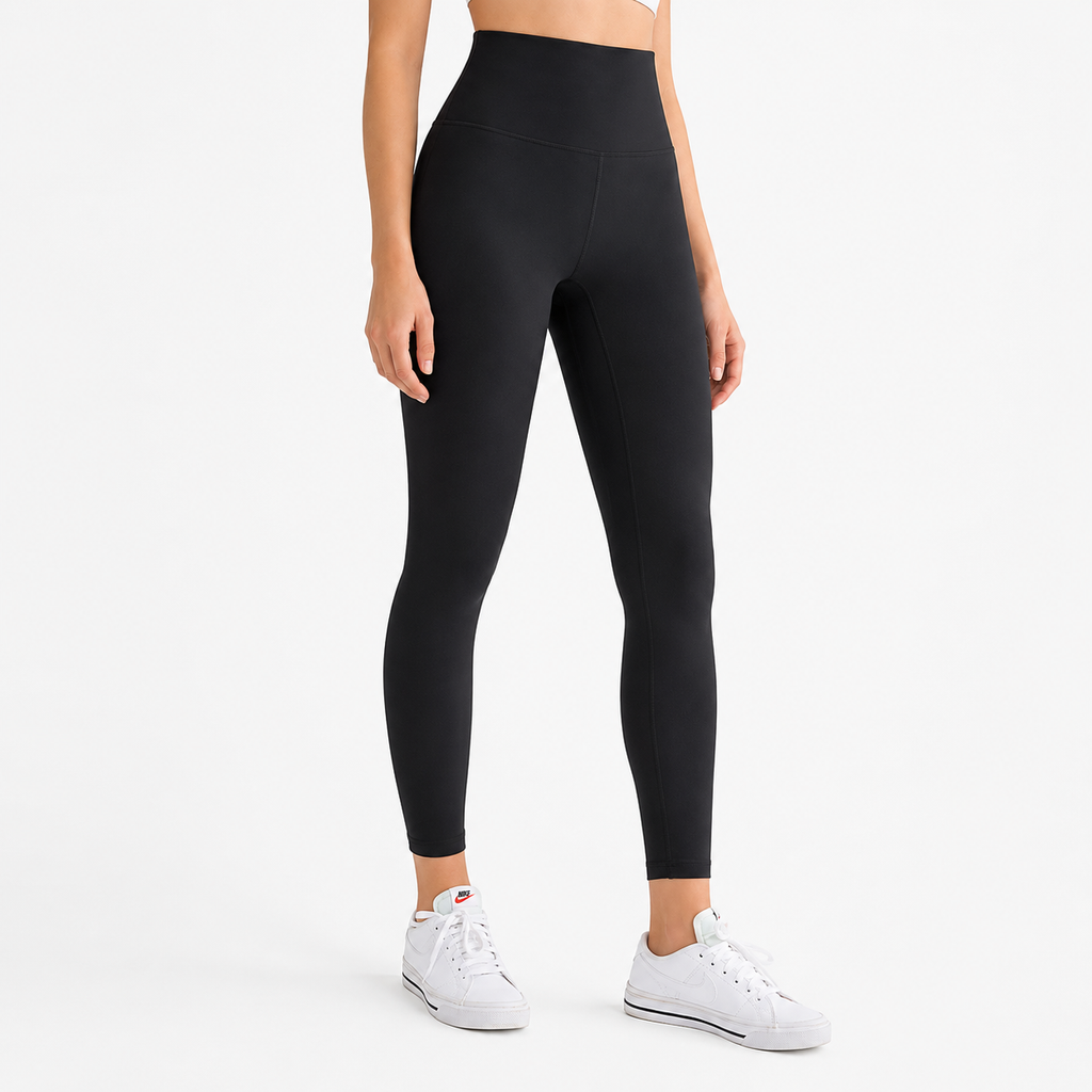 Women's high-waist butt-lifting yoga pants in black front view – YLR Essentials