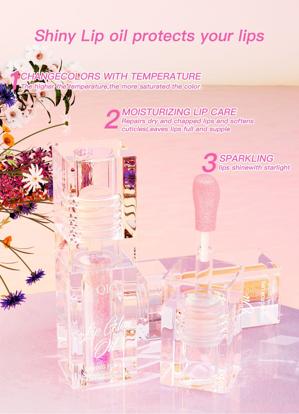 Moisturizing color-changing lip gloss detail