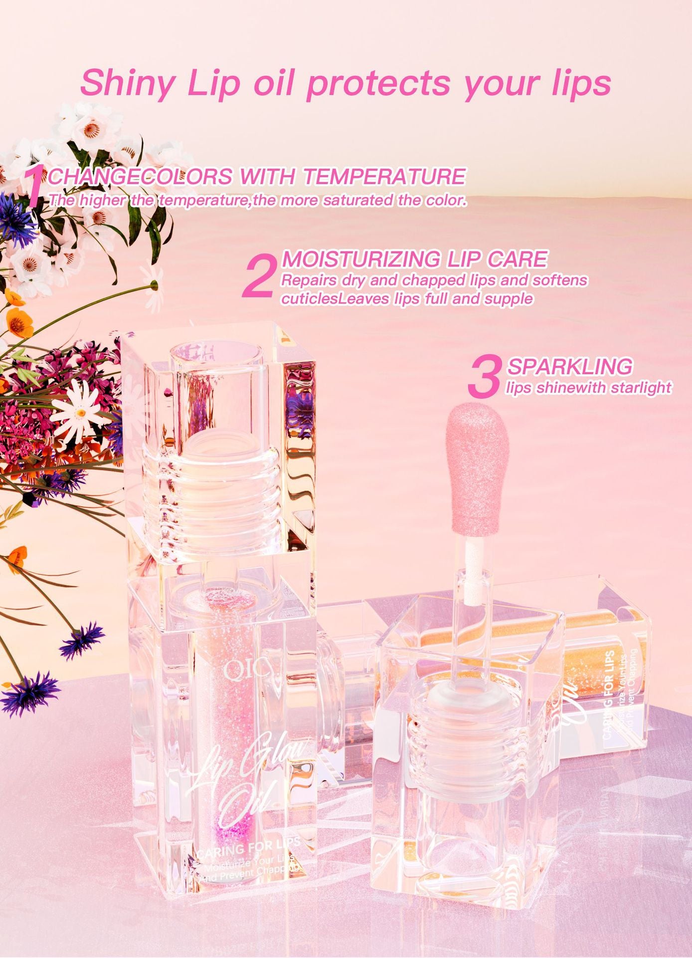 Moisturizing color-changing lip gloss detail