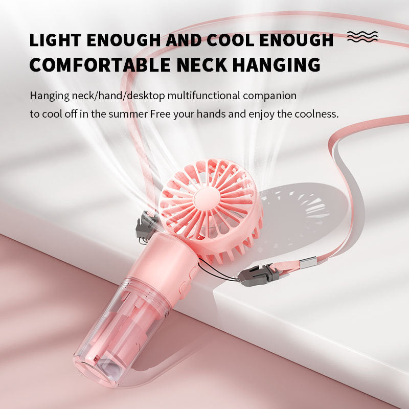 Portable handheld USB rechargeable mist fan with transparent water tank, 4 speed settings, and water spray cooling — YLR Essentials