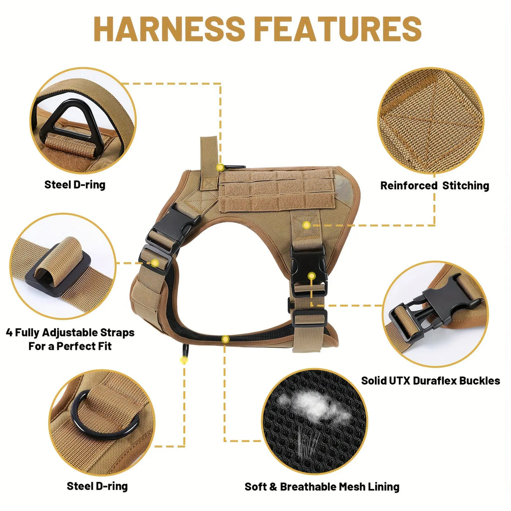 Tactical Pet Harness Vest — Adjustable Reflective Dog Harness with Metal Buckles