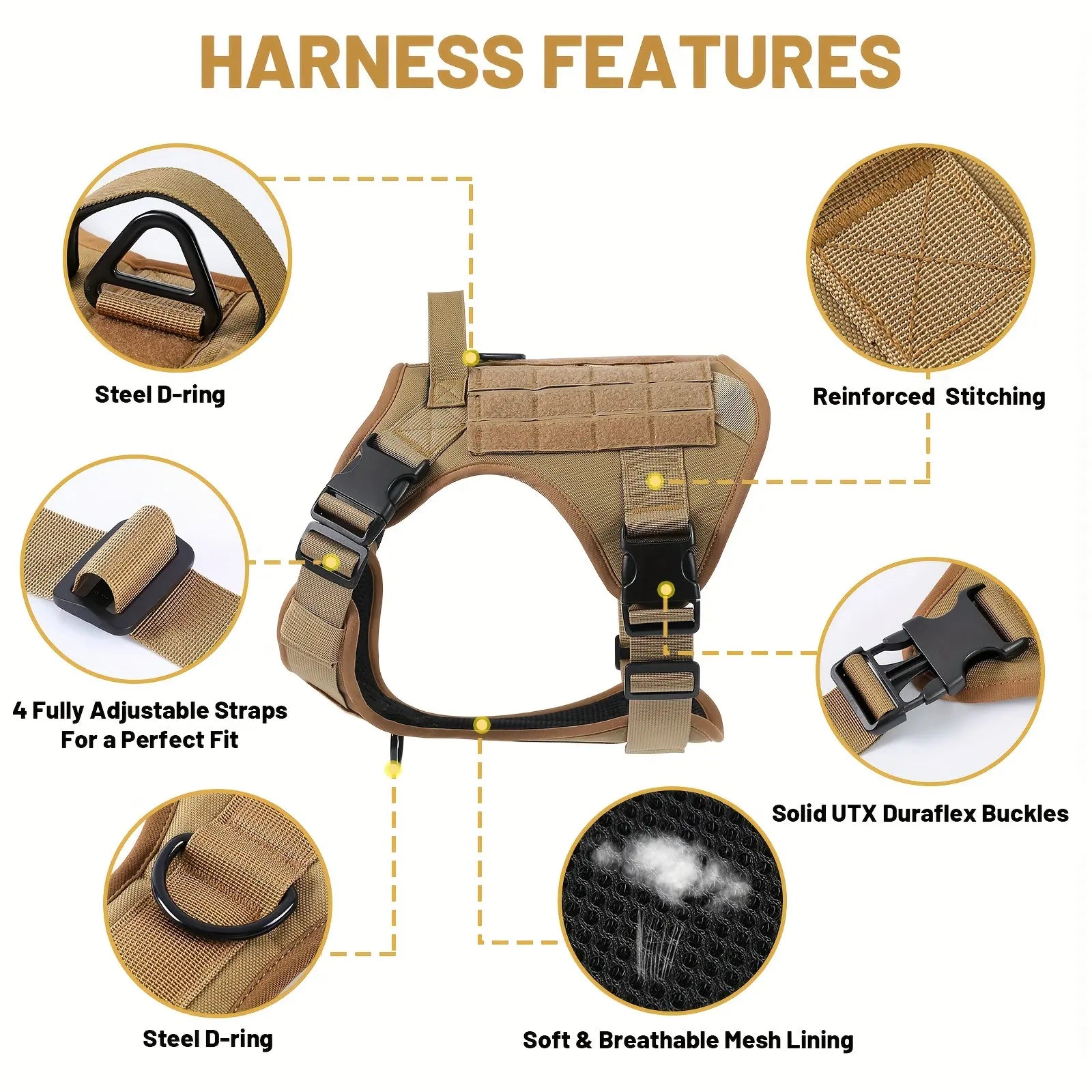 Tactical Pet Harness Vest — Adjustable Reflective Dog Harness with Metal Buckles