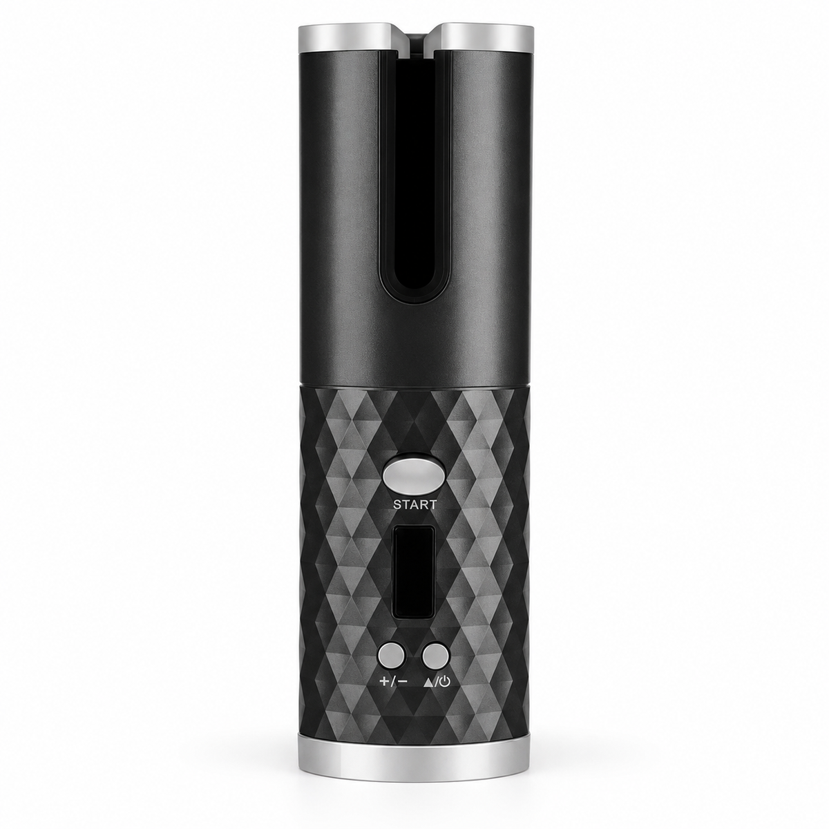 Black cordless automatic rotating hair curler with digital display