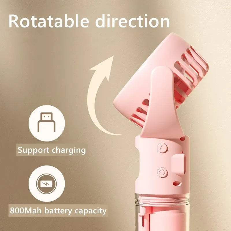 Portable handheld USB rechargeable mist fan with transparent water tank, 4 speed settings, and water spray cooling — YLR Essentials